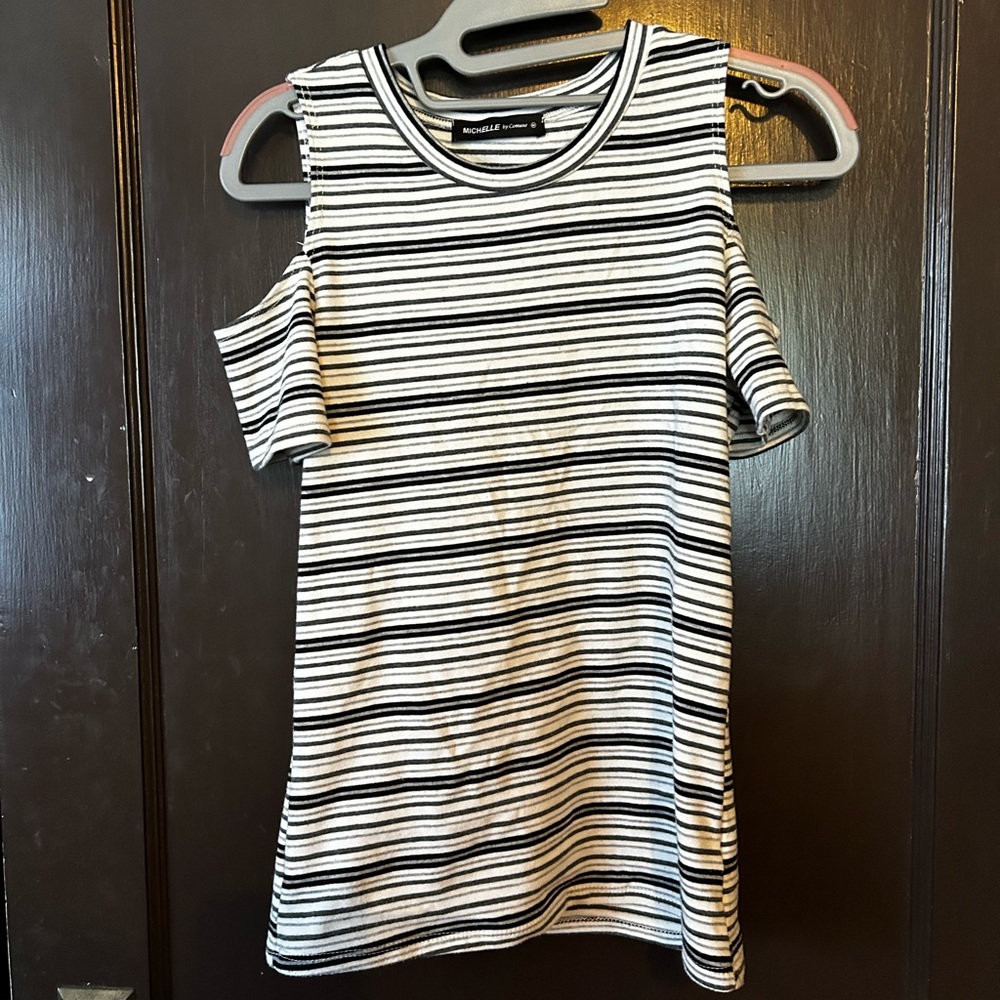 Michelle Black, White and Gray Striped Blouse